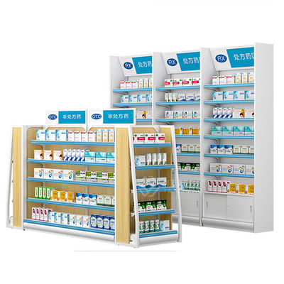 Metall des Drugstore-L2000mm H1200mm und hölzernes Regal-Einheits-Doppeltes versahen mit Seiten