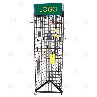 3 mit Seiten versehene Dreieck-Draht-Gitter-Supermarkt-Präsentationsständer mit Logo And Casters