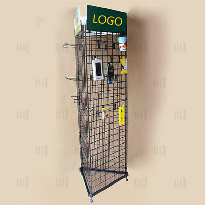 3 mit Seiten versehene Dreieck-Draht-Gitter-Supermarkt-Präsentationsständer mit Logo And Casters