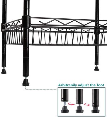 4 Reihen-Metalldraht-Speicher-Fachbodenregallager mit Korb-Küchen-verstellbarem Eckregal-Organisator